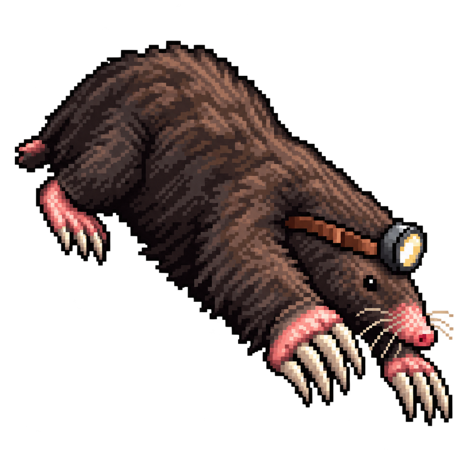 Burrow's mole, wearing a headlamp
